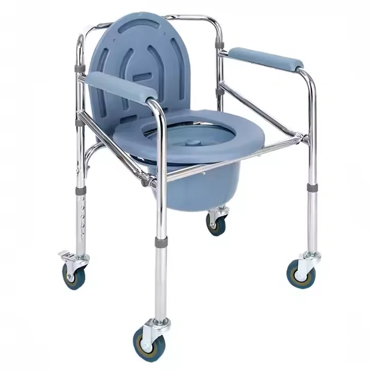 Factory Price Manual Toilet Transfer Chair for Elderly Steel Commode Chair Adjustable Bedpan Toilet Manual Folding Wheelchair