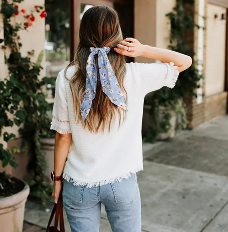 Hot Sale Women Floral Hair Scrunchie Bows Ponytail Holder Elastic Hairband Bow Knot Scrunchy Girls Hair Ties Hair Accessories