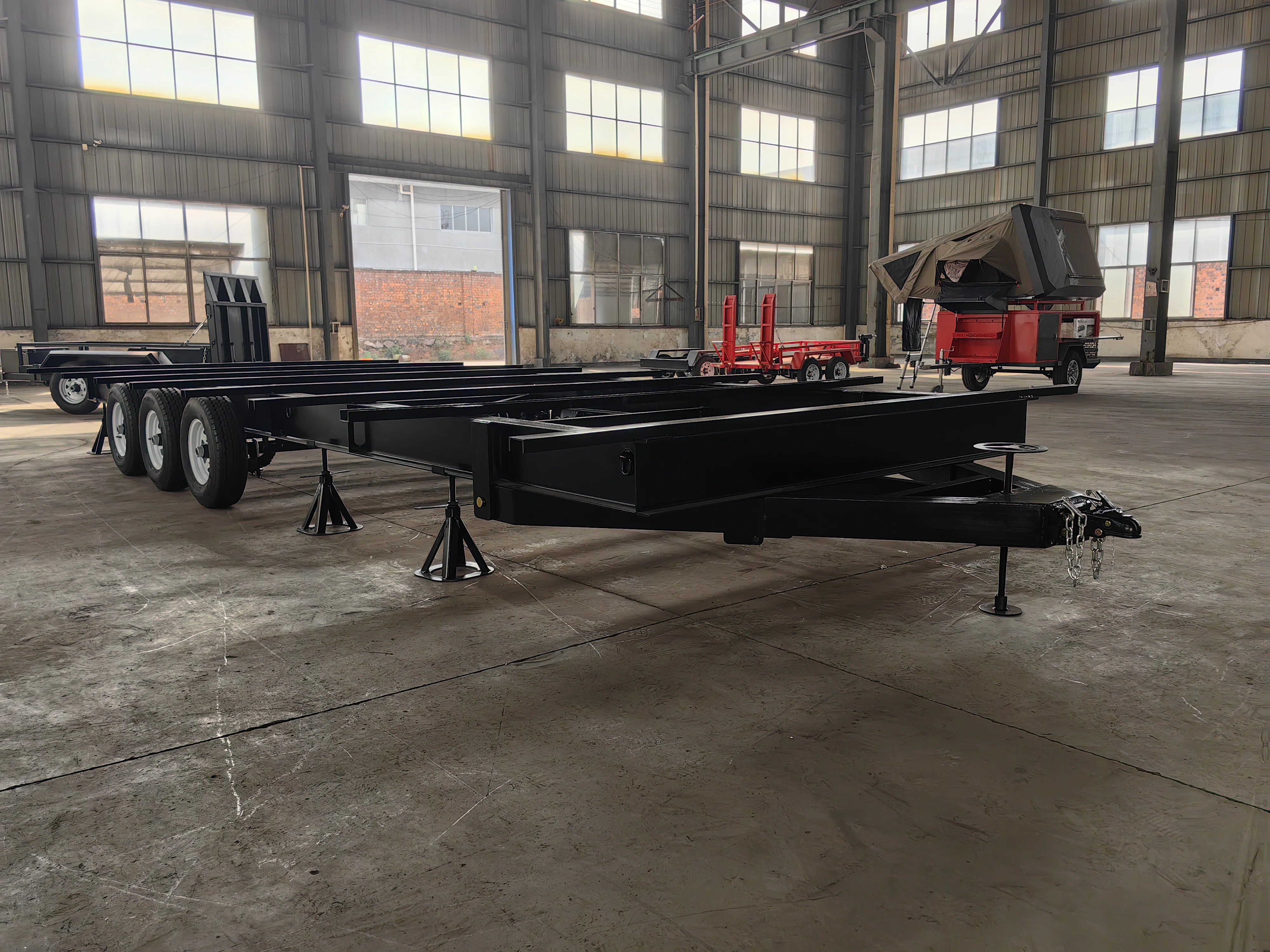 Truck Container Frame House Base Trailer Chassis Heavy Duty Max OEM Steel Truck Trailer 8 Cars Semi-trailer Brake CN;ZHE
