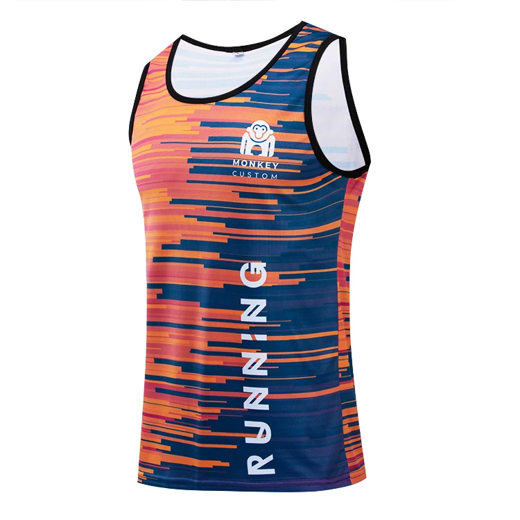 Индивидуальный дизайн, 100% полиэстер, крутой сублимированный жилет для бега, мужская майка для спортзала