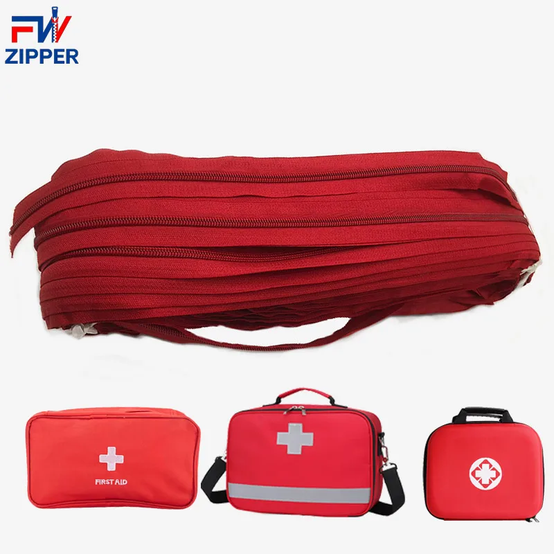 Polyester Zippers fermuar Medical bag zipper red color 200 Meters By Roll Zippers For Tent Luggage Nylon Zip Rolls