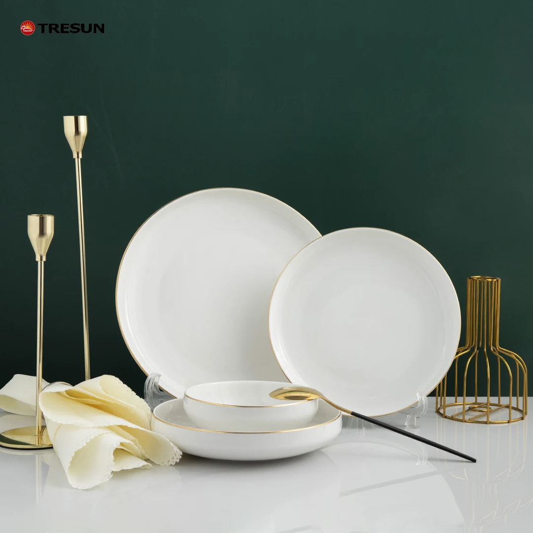 24 pcs service for 4 6 plates and bowls white gold rim new bone china dinnerware set