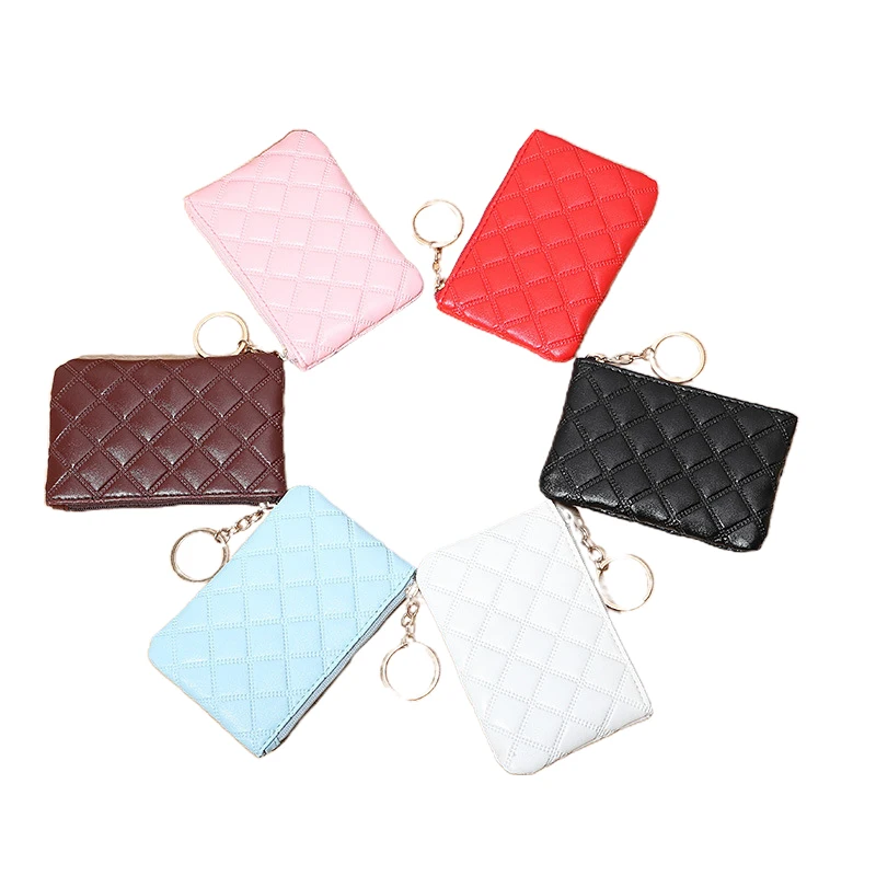 Hot sale double zipper pu leather small purse practical girl women mini wallet coin purse keychain for purse shaped gift bags