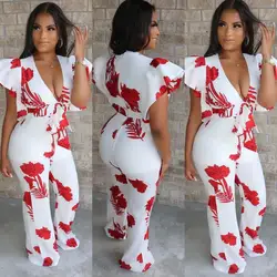 Deep V Wide Leg Pants Jumpsuits Print 2023 New for Women Women Clothing Summer Customized Logo Woven Picture YARN DYED Skinny