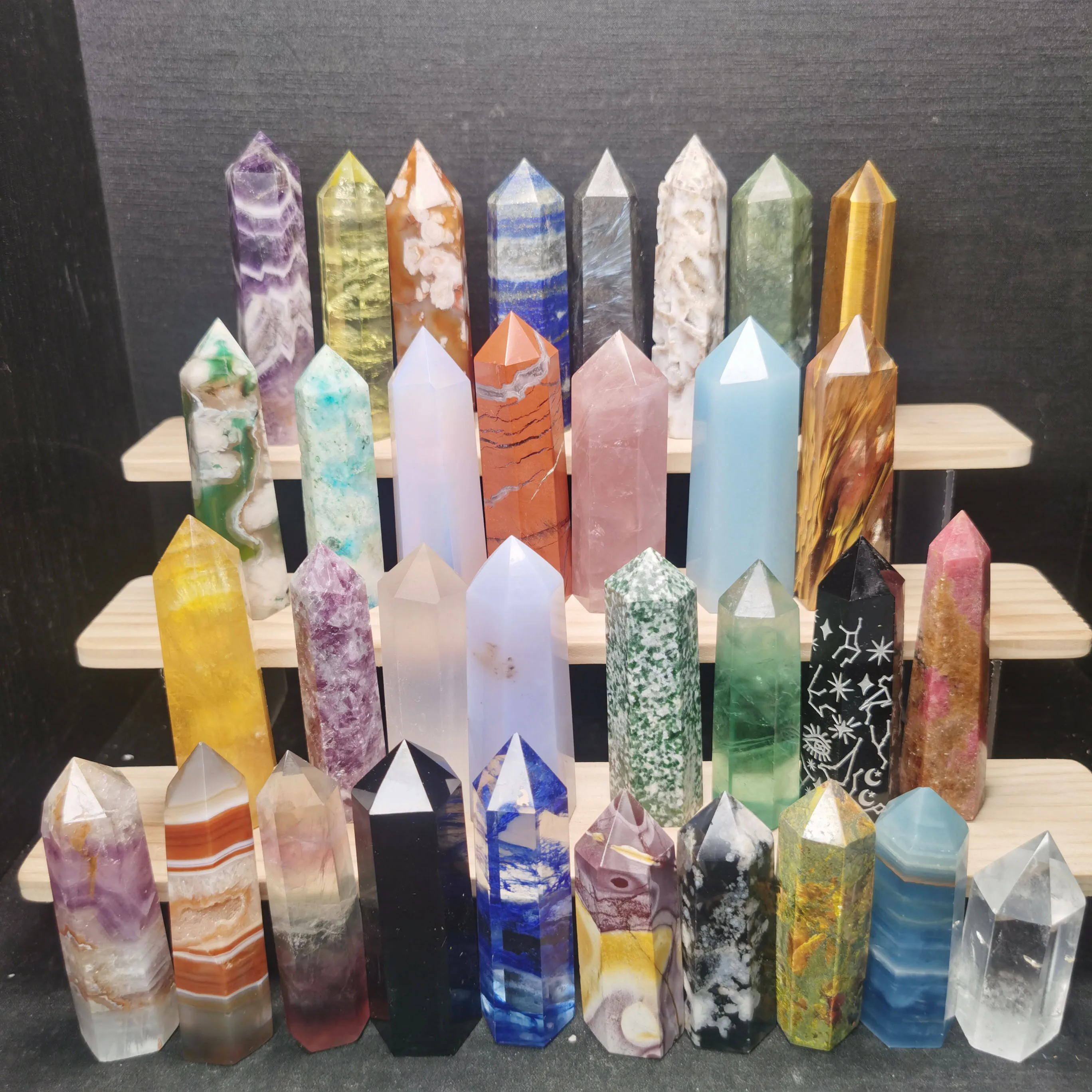 Wholesale Natural Healing Stones Crystal Tower Point Amethyst Clear Rose Quartz Wand Point For Decoration
