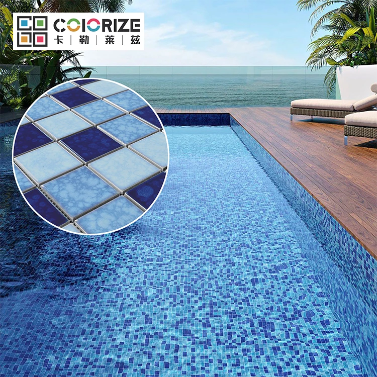 Цветная мозаичная плитка для бассейна из голубого фарфора, высокое качество, фабрика Фошань, разнообразные квадратные фарфоровые плитки для бассейна