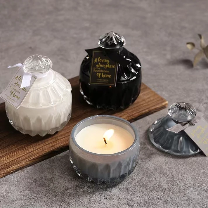 wholesale custom logo luxury clear glass empty scented unique soy wax candle jars  for container candles home decor