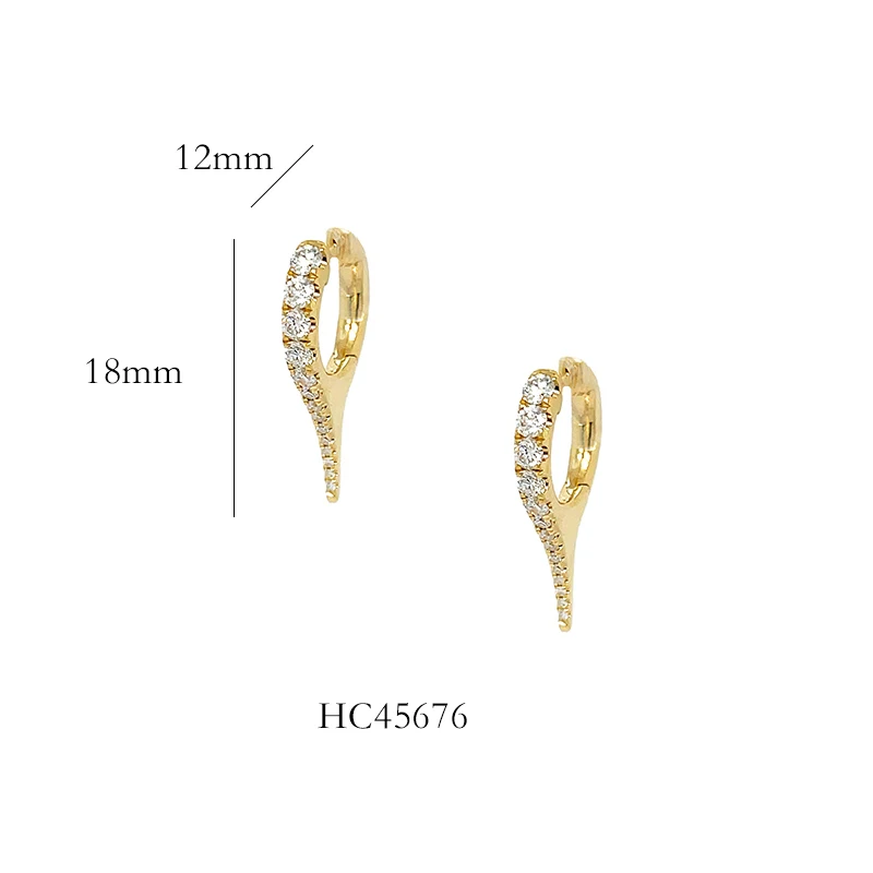 Real Gold Plated 925 Silver Jewellery Pave Zircon Spike Huggies Earrings For Women Jewelry