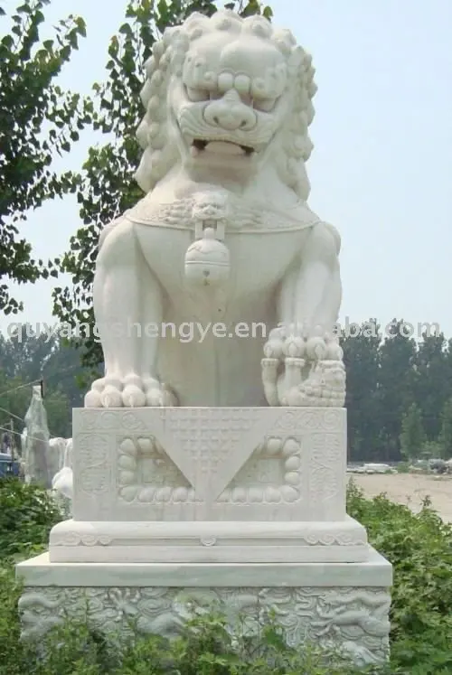 Shengye hot selling classic Chinese style large white marble animal lions statue Fu dog stone sculpture outdoor gate decoration