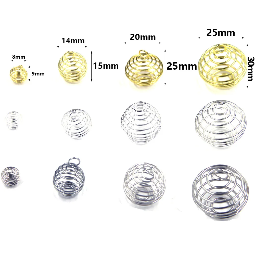 Hobbyworker Multiple Specifications Round Iron Wire Spiral Bead Cage Ciondoli Charms Pendants for Handmade Jewelry Making A0127