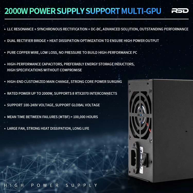 Блок питания ATX 2000 Вт для компьютера корпуса вентилятора серверного блока графической карты 24-контактный блок майнинга