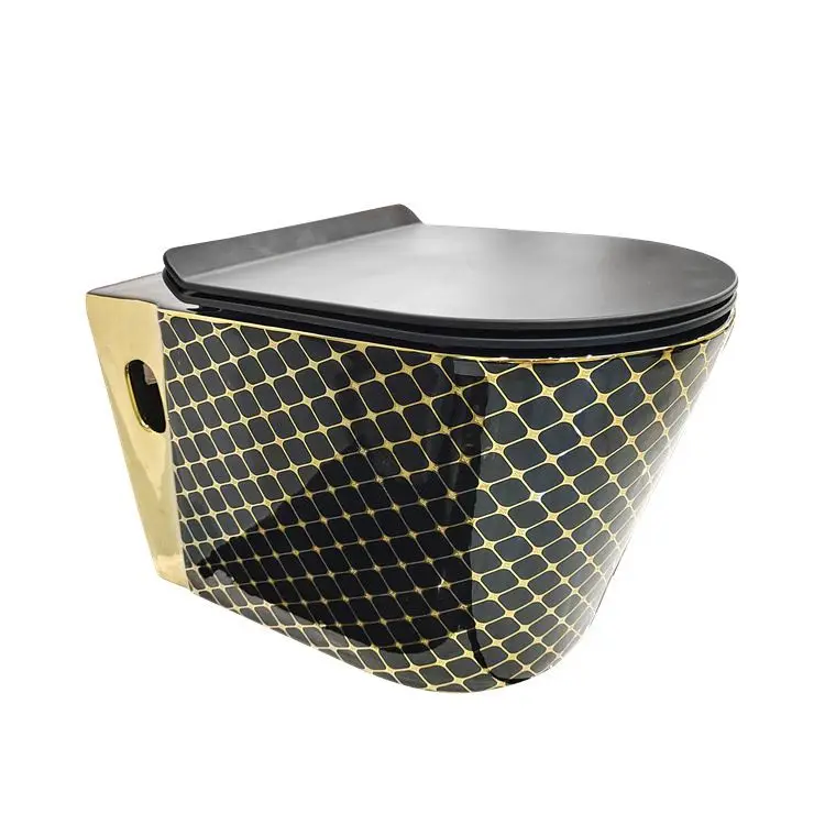 ceramic rimless gold color wall hung toilet bathroom golden design rose gold wall toilet bowl