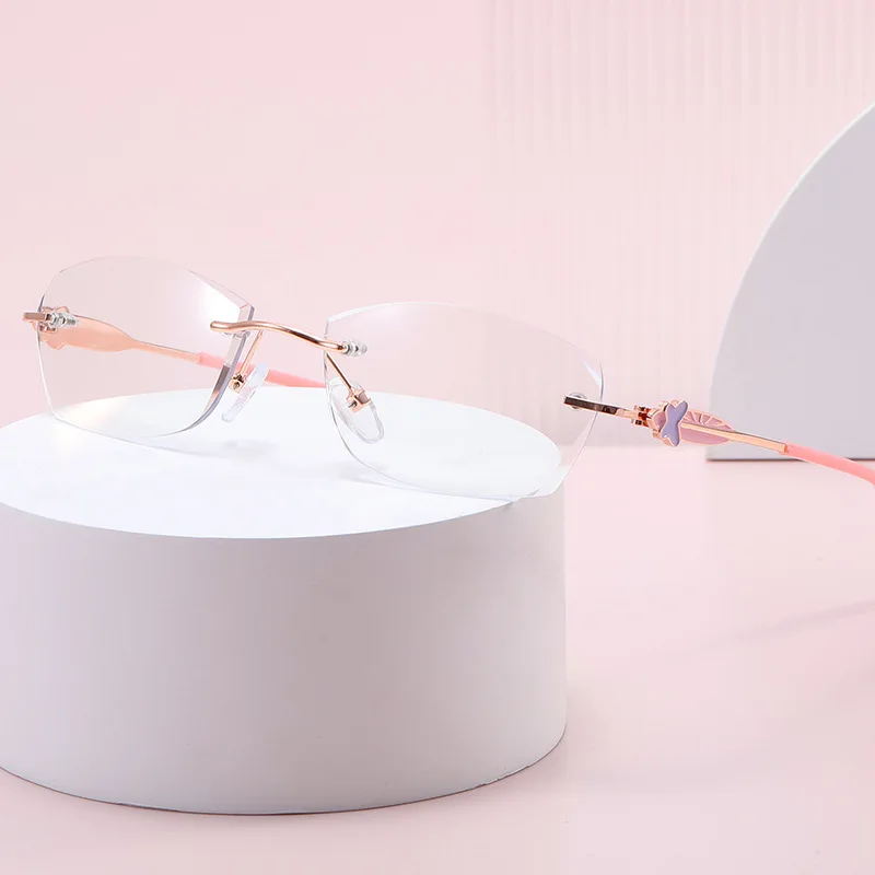 Rimless anti blue light with high-end reading glasses gradient color lenses ultra light fashionable versatile light luxury glass