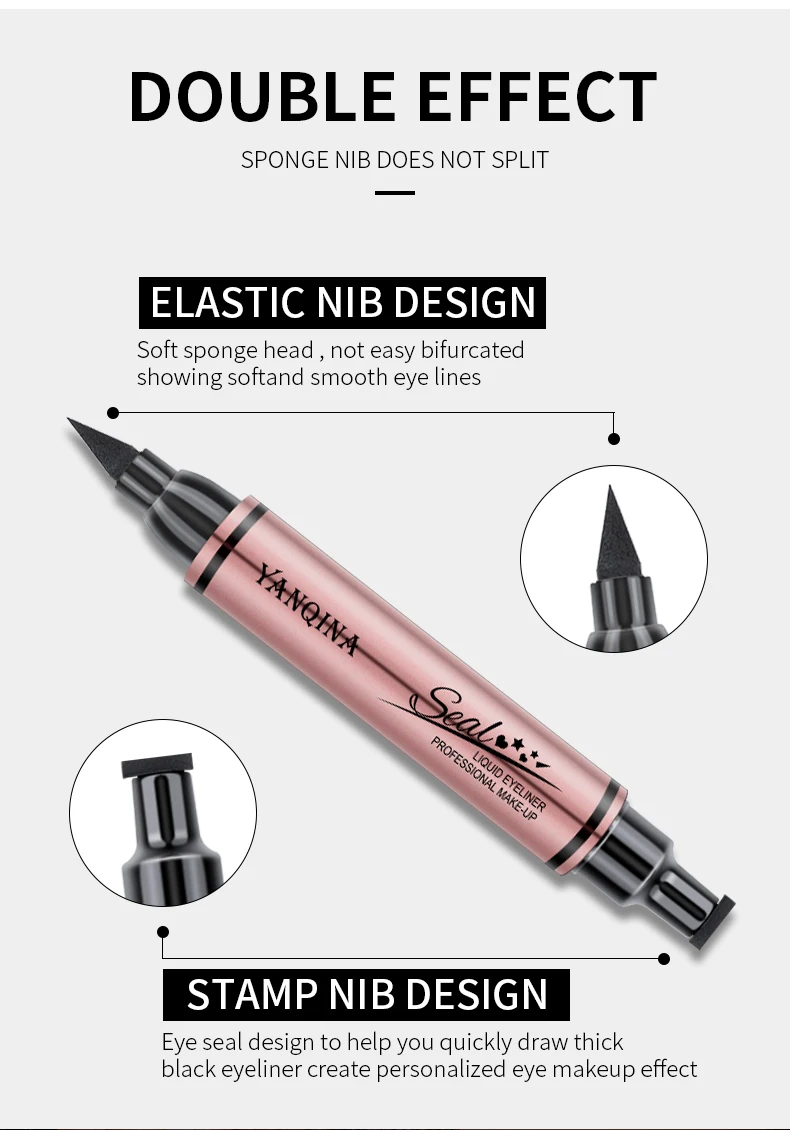 Korean Private Label double head eyeliner wing stamp waterproof long lasting liquid stamp seal eyeliner pen