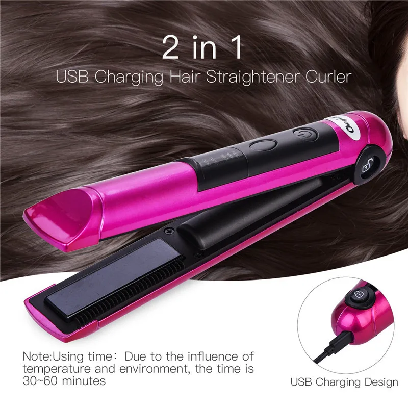 Pritech Women USB Rechargeable Cordless Hair Straightener Temperature Display Manufactory Portable Mini Wireless Flat Iron 30pcs