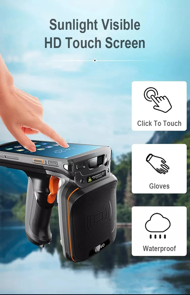 UROVO Pistol Grip Android Mobile PDAs Barcode Scanner  Long Range Handheld UHF Rfid Reader for Warehouse Inventory