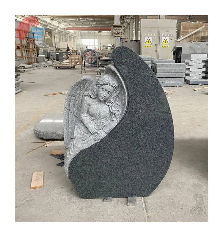 China Impala Granite  Headstone with Angel carving