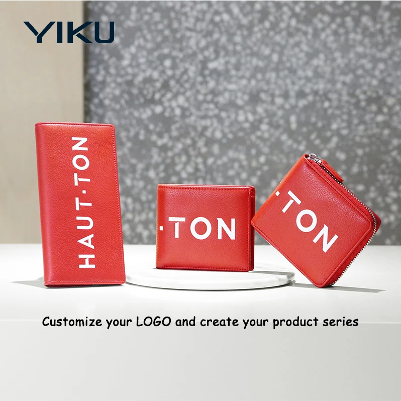 Custom leather Men Women Wallets Purses Fashion  Zipper  Money Coin Holder Female Long Purse Polyester Red RFID