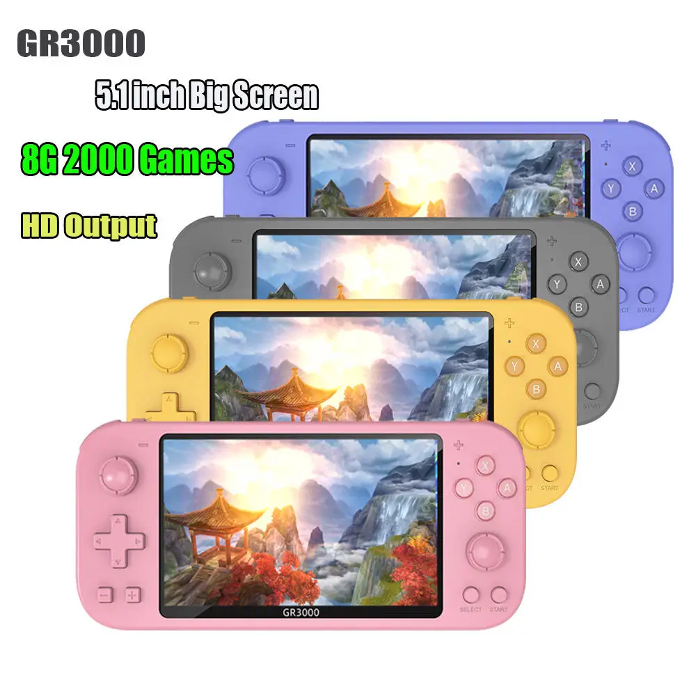 2023 New GR3000 Retro Game Console 5.1inch Handheld Console 8G Video Consolas Game Player Support Double Players