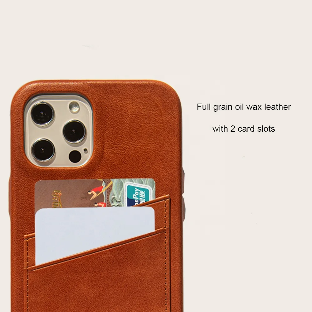 Premium high quality shockproof V card slot real leather mobile phone leather cases cover for iphone 14 pto