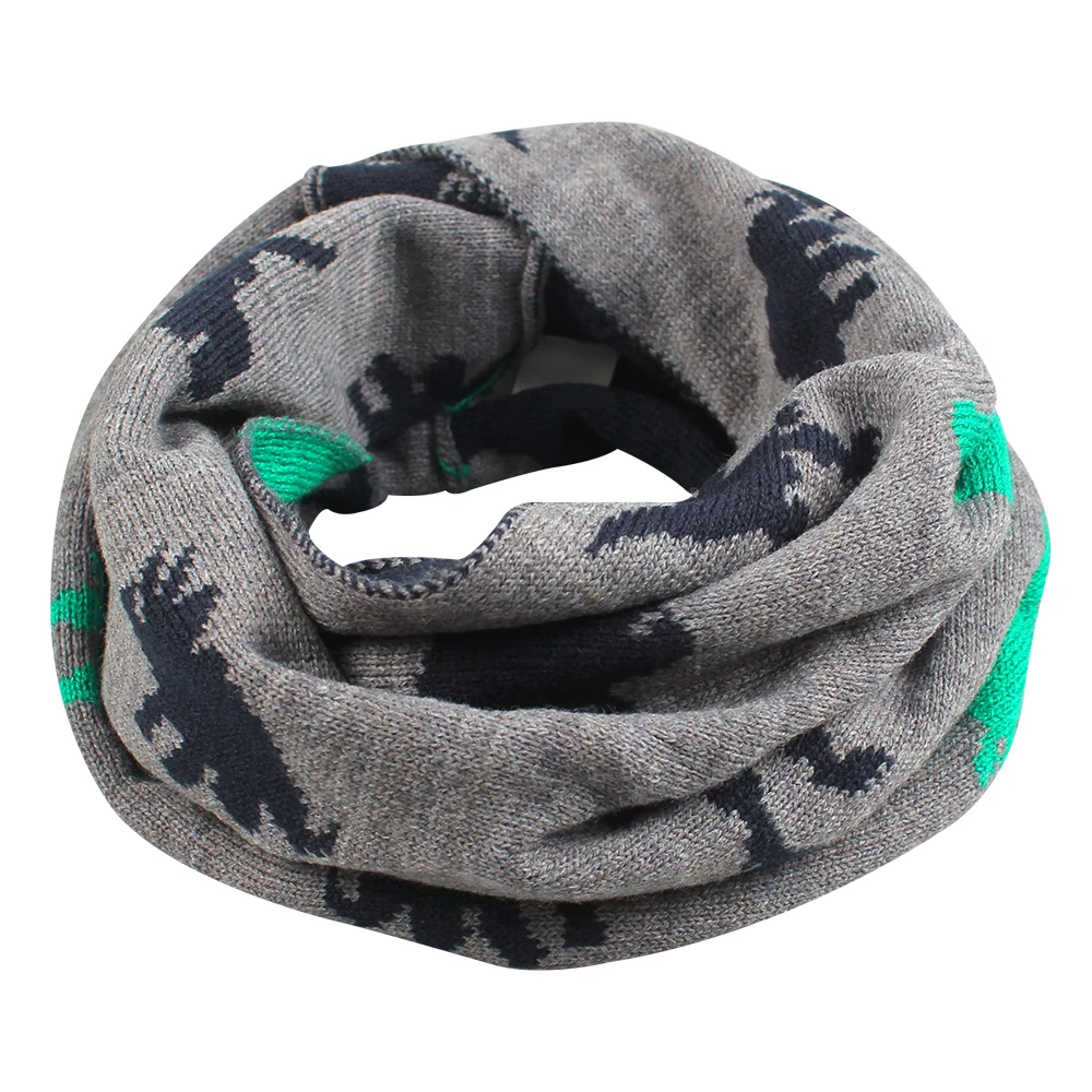Children Winter Windproof Scarf Boys Dinosaur Round Scarf by 100% Acrylic Girls Thick Child Knit Warm Scarves