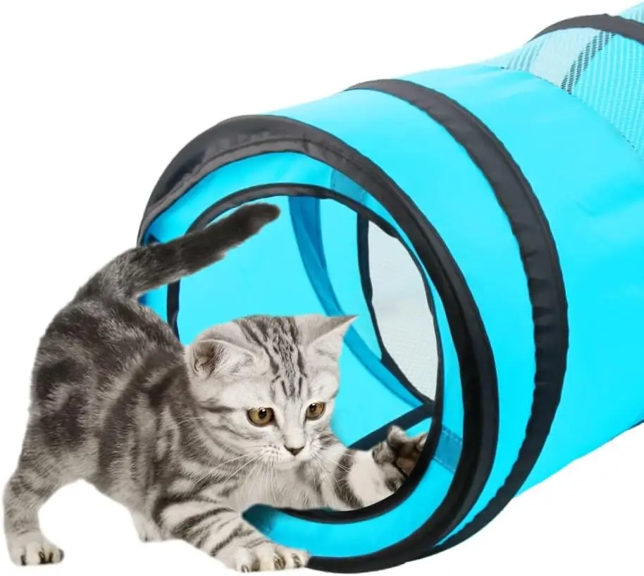 Pawise Interactive Cat Toy Pop Up Collapsible Cat Tunnel Toy Foldable Detachable  Cat Tunnel And Cube Set For Indoor Kitten Play