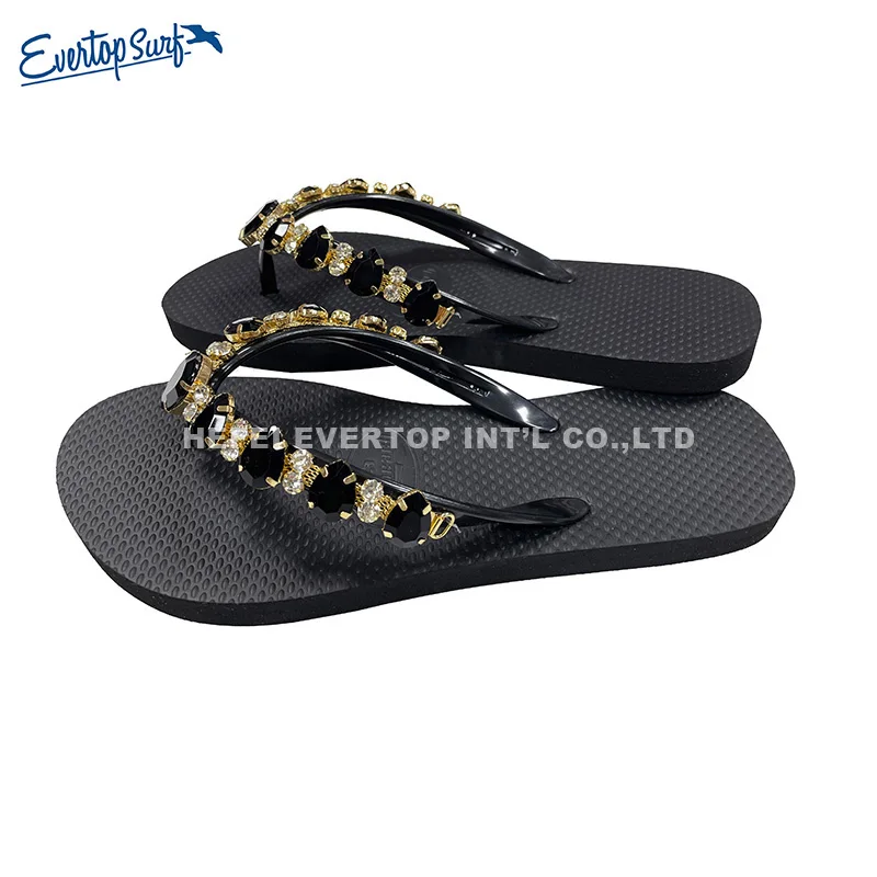 Solid Color Flip Flops for Women Diamante Sparkle Beach Sandals Customized Beaded Embellishments diamond flip-flops slippers