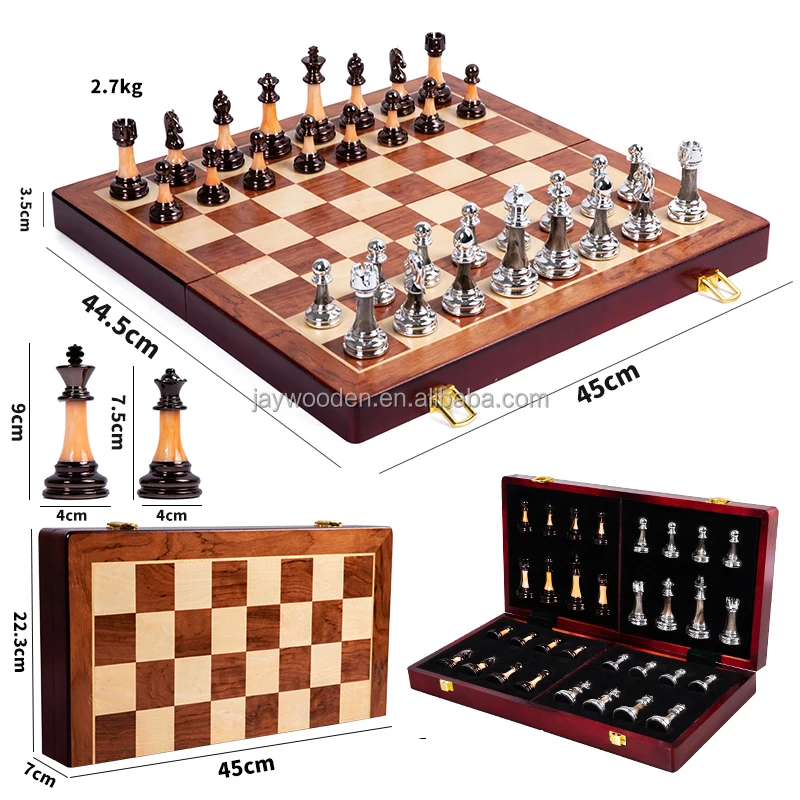 luxury Wooden Chess Set High Marble Metal Chess Pieces Custom Folding party Game chess Set Board