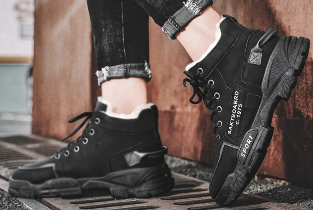 Plush warm snow boots, thickened waterproof cotton shoes, youth mid top martin boots