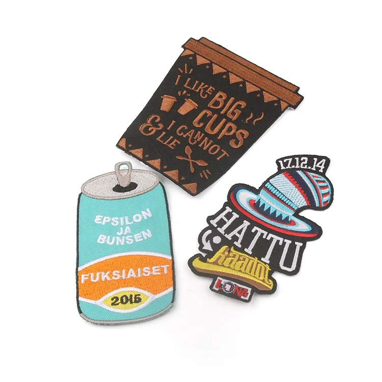 Sew On No-woven Back Custom Private Bottle Letters Logo Cloth Fully Embroidery Woven Patch for Clothing