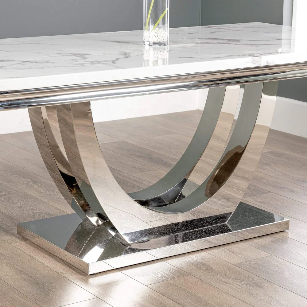 180cm Rectangular Marble Dining Table With Chrome Silver Stainless Steel Base