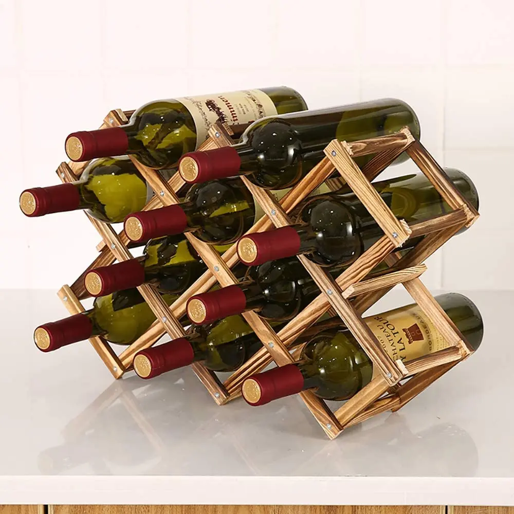 Wood Wine Storage Racks Countertop,  Wooden Stackable Wine Cellar Racks, Wine Bottle Stand Holder Display Shelf for Home