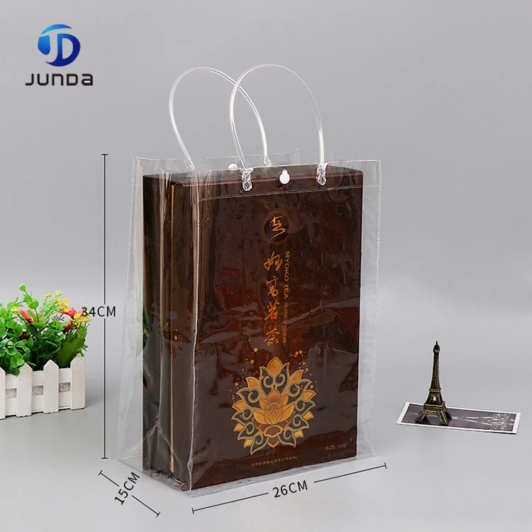 China Custom transparent pvc button toilet bag without zipper Clear PVC bag with handle gift bags