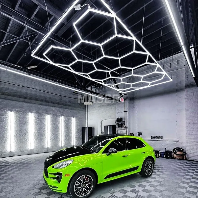 LED Hexagon Garage Lighting Ceiling LED Lights for Car Workshop 15 Grid Honeycomb Lights