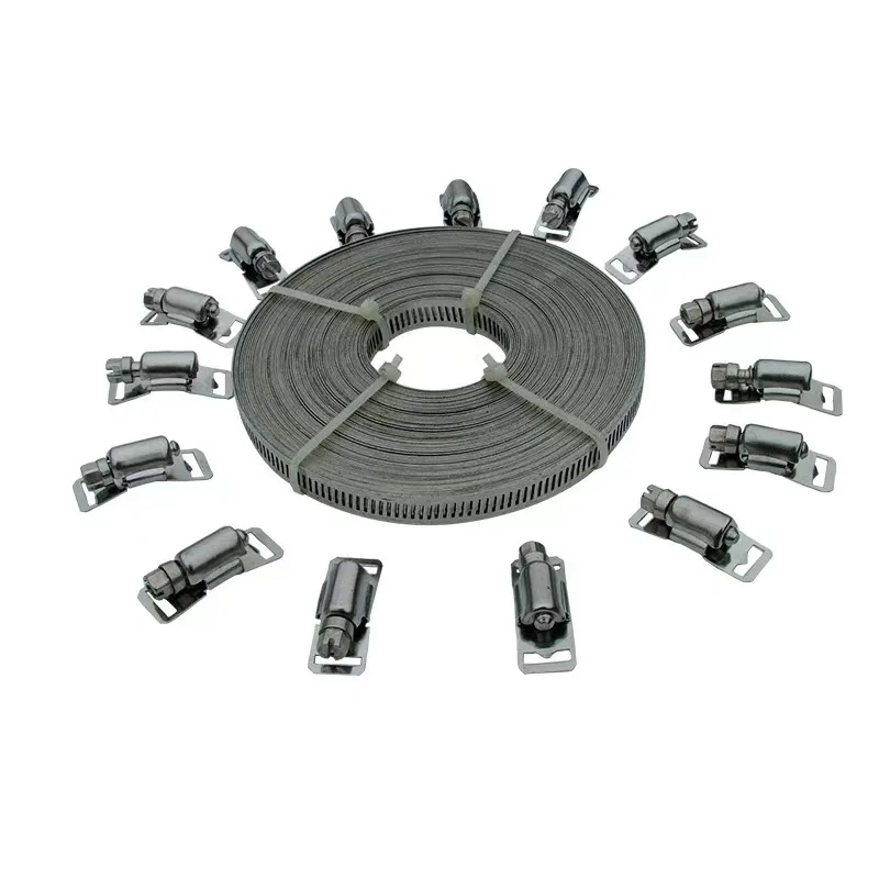 304 Stainless Steel Worm Clamp, DIY Custom Hose Clamp Strap with Fasteners, Adjustable Pipe Hose Clamp