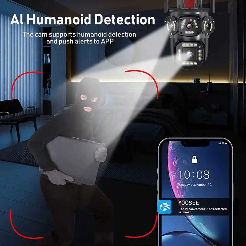 IP Camera Wifi Outdoor Wireless Security Camera Home Door 4MP Facial Tracking Alarm By Lan