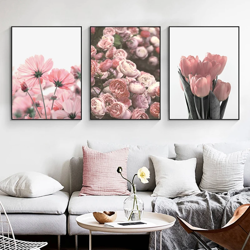 Pink Tulips Peony for Wall Decor Pik Rose Canvas Painting Print Picture Large Floral Art Abstract Modern Abstract