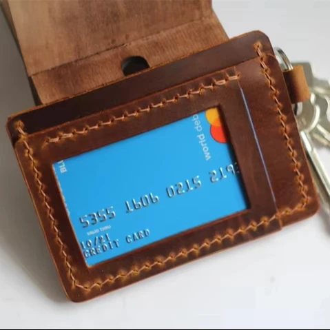 Wholesale vintage genuine leather foldable RFID slim card holder wallet for men custom logo