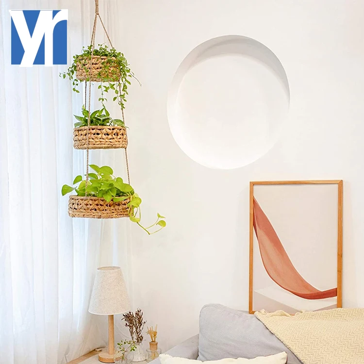 Best Selling Natural Materials Hand-woven Fruit Baskets Eco friendly Water Hyacinth 3 tier hanging  fruit Storage Basket