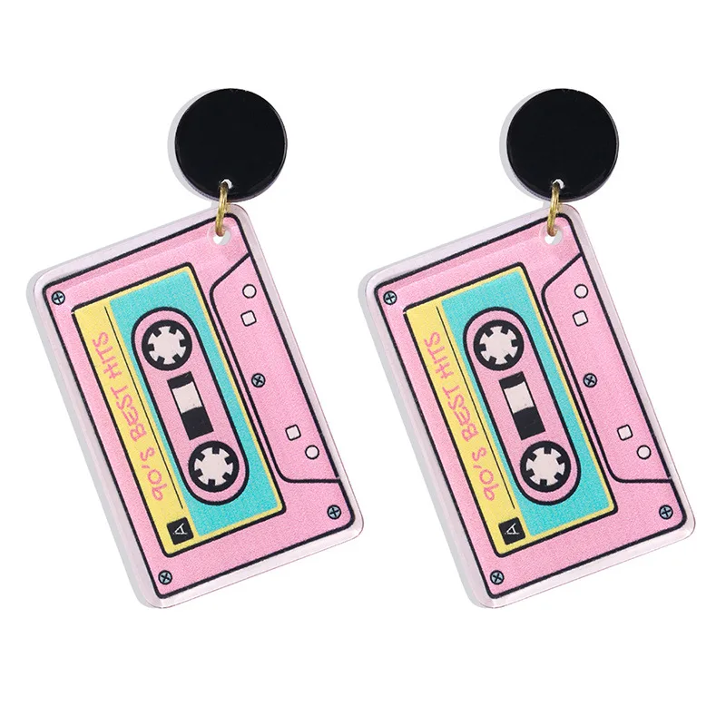 Fashion Music Stereo Tape Acrylic Earrings Vintage Multi Color Square Tape Resin Earrings for Woman Jewelry Gift