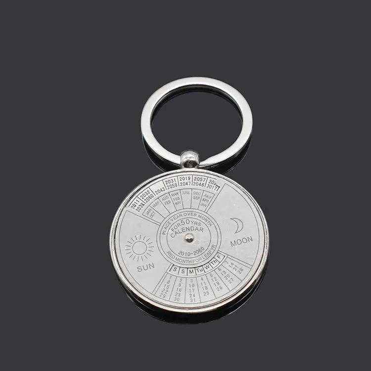 Hot Sell Mini 50 Years Perpetual Calendar Metal Keychain Unique Design Metal Keychains for Car