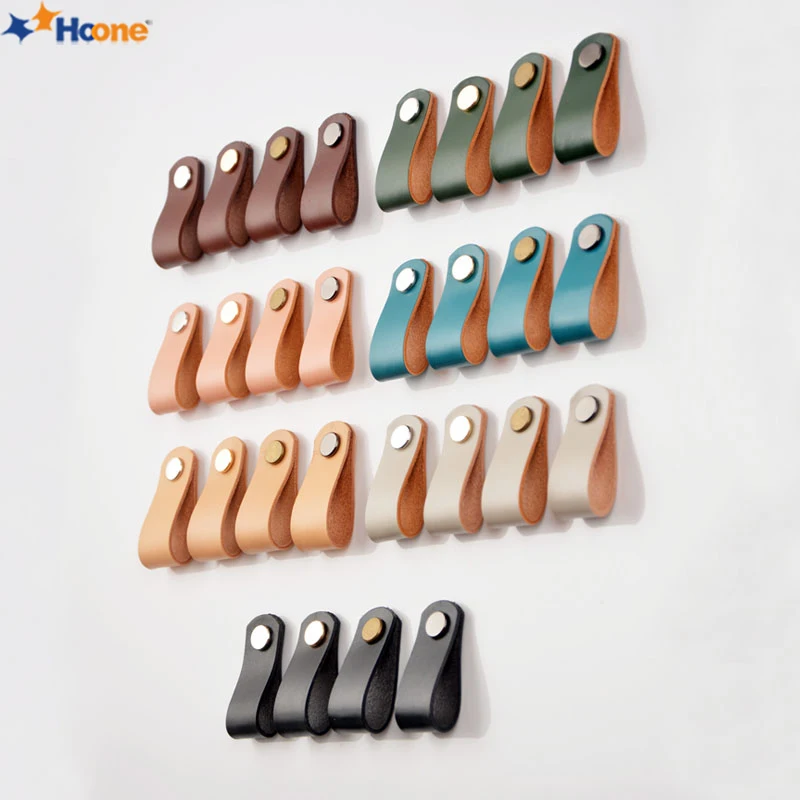 Hoone High Quality Single Hole Leather Kitchen Cupboard Drawer Furniture Pull Handles Cabinet Handles