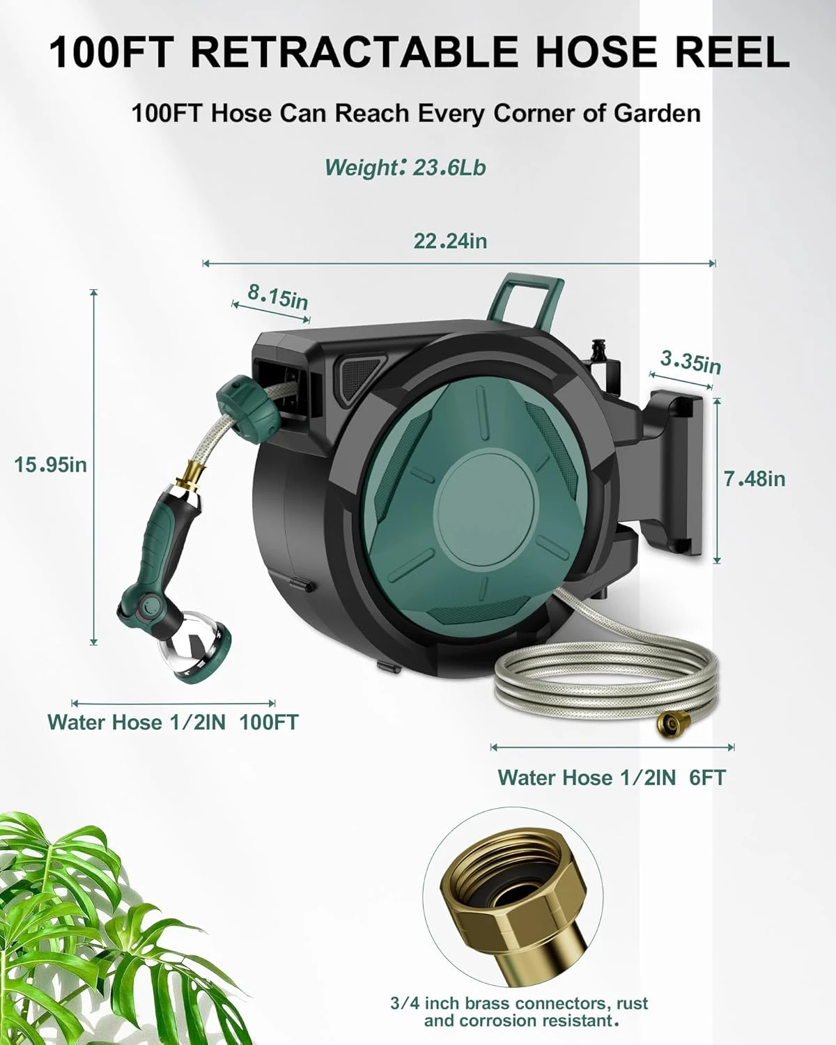 100ft 1/2 inch wall mounted retractable water hose reel outdoor garden hose reel garden water hose reel
