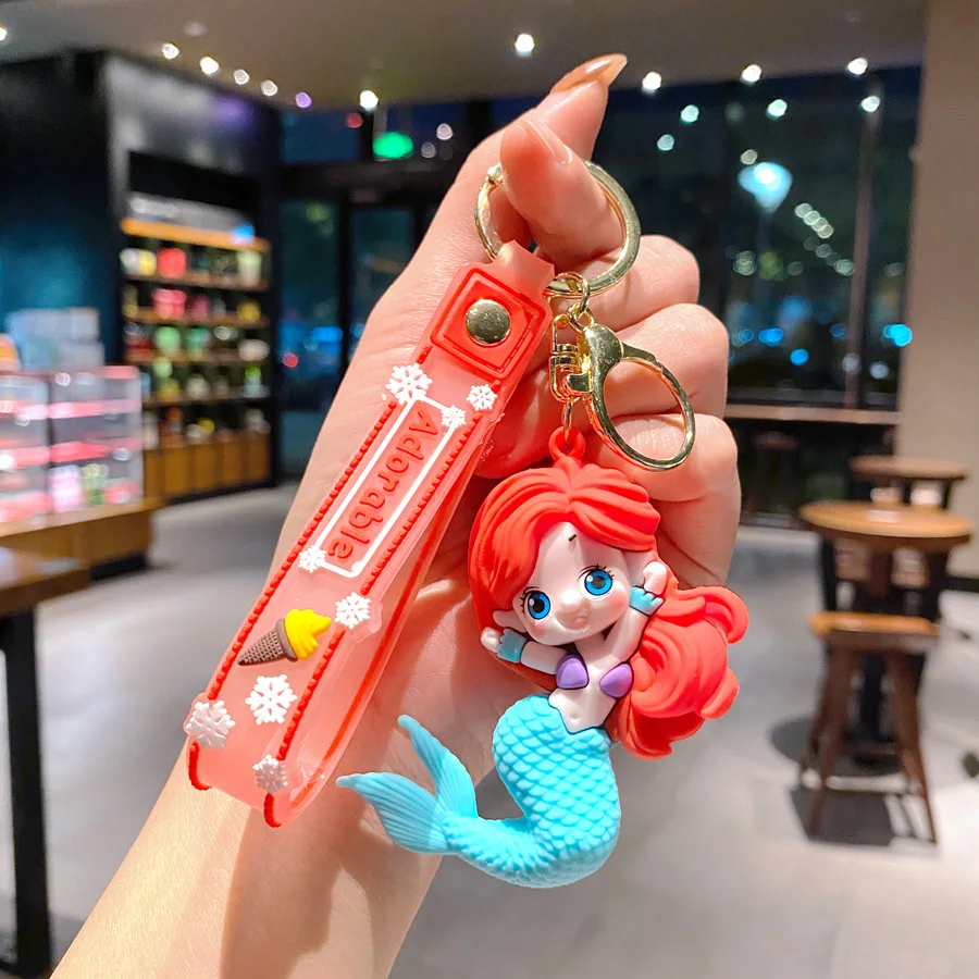 Lovely 3D Soft Pvc Doll Pendant Cartoon Cute Mermaid Keychain for Girls