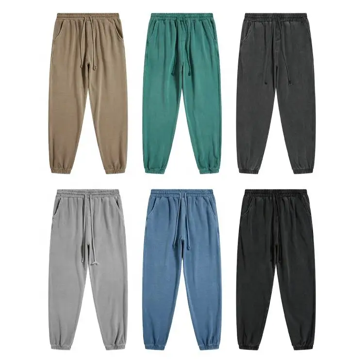 pure cotton vintage heavy weight fleece acid washed sweat pants plain french terry custom sweatpants