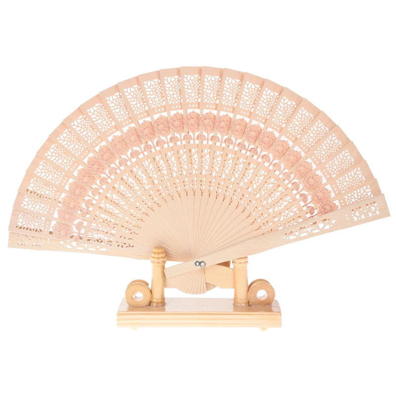 HUAYI Hand Fan Home Decoration Personalized Wooden Nautical Wood Gifts Chinese Flower Factory Direct Sale Business SANDALWOOD