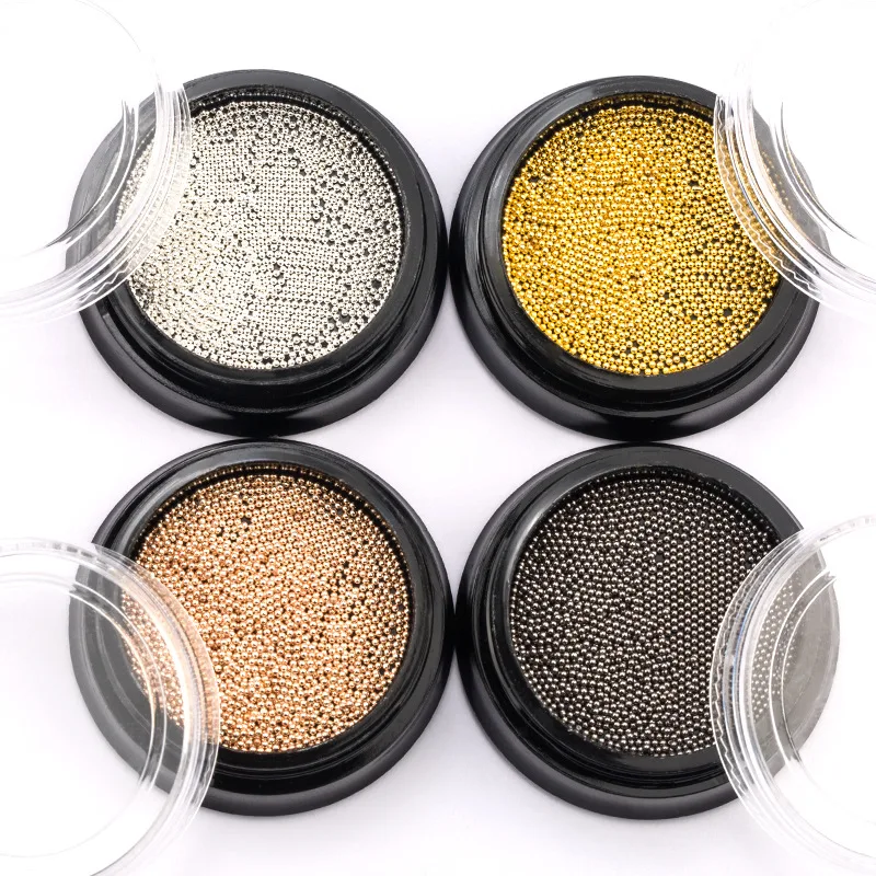 New 6 Grids/Box 4 Colors 0.4/0.6/0.8/1mm 3D Metal Round Nail Art Beads Mixed Jewelry Small Caviar Beads Nail Art Accessories