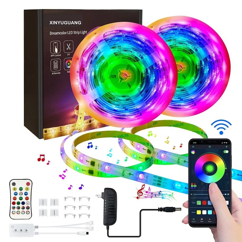 5m/roll DC12V 1903 ic 5050 SMD RGB dream addressable 1 ic control 3 led external ic ws2811 rgb led strip light