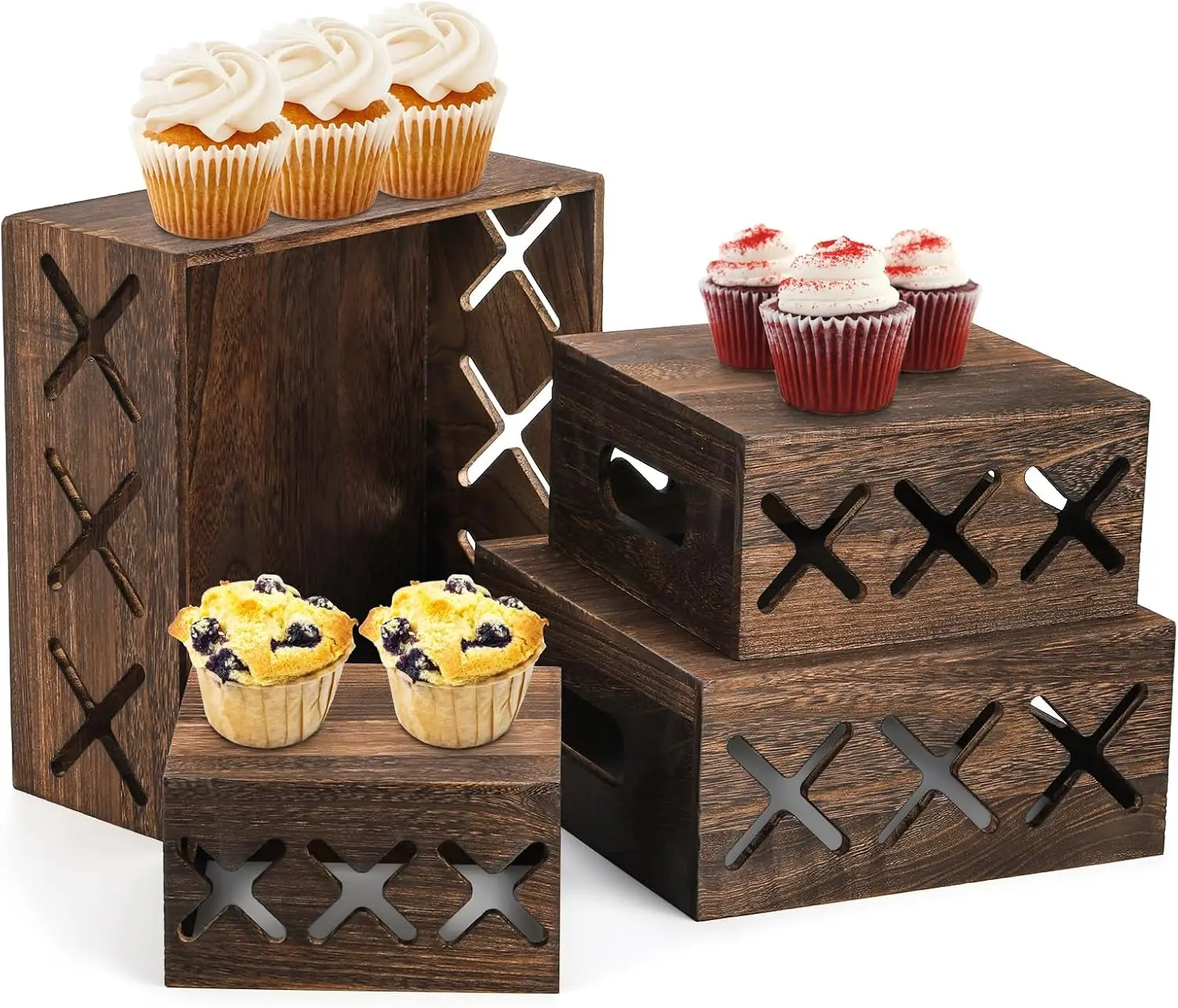 Wholesale 3-Piece Wooden cake display rack and Decorative wooden storage box for Party Home Furnishings