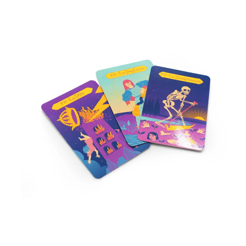 customized full color printing cardboard box gold edge tarot deck laminated tarot cards with guide book